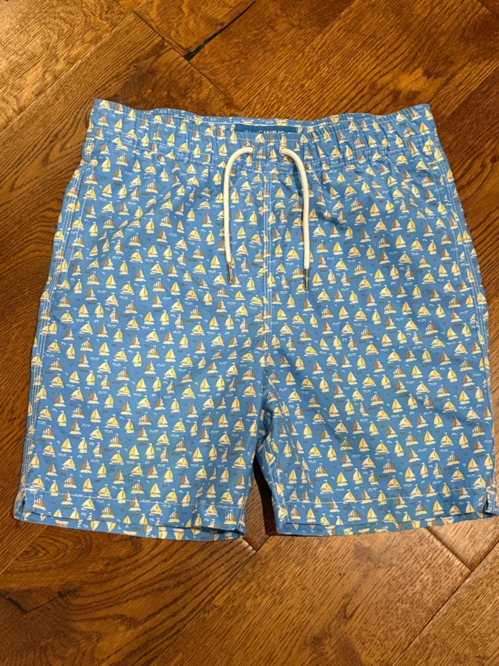 BlueWave Sailboat Swim Trunks Boy’s Size 14 Blue Nautical Print Board Shorts